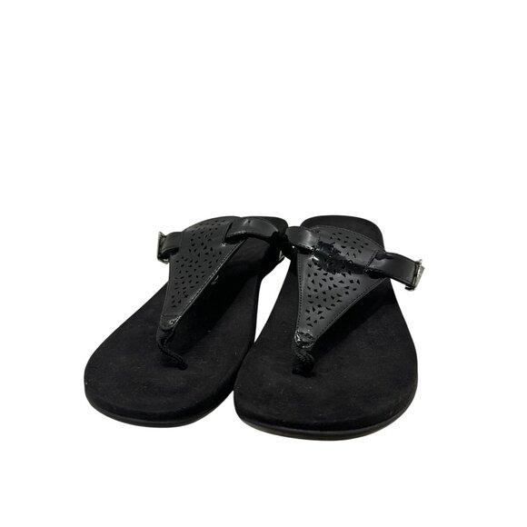 Vionic Rest Tropez Adjustable Thong Sandal Orthotic Arch Support Black Patent 10 - Picture 4 of 13